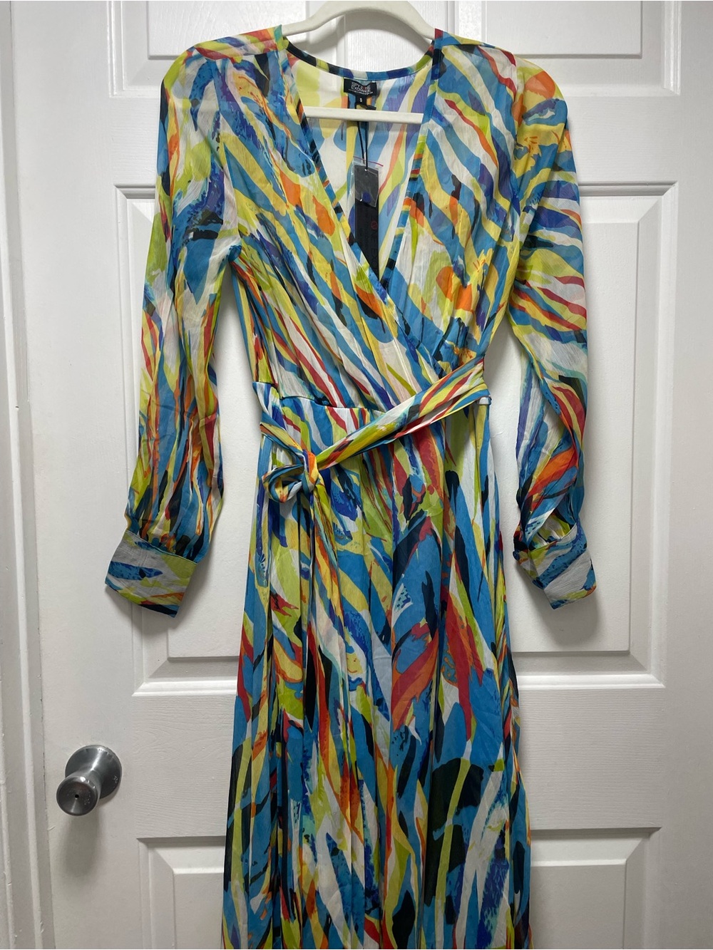 Multi-Color Abstract Wrap Maxi Dress - Picture 3 of 11